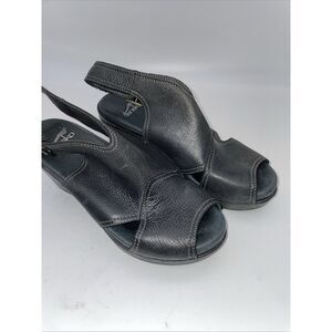 DANSKO Black Leather‎ Buckle/Strap Wedge Shoes Sandals Women's Size 6.5-7 EU 37